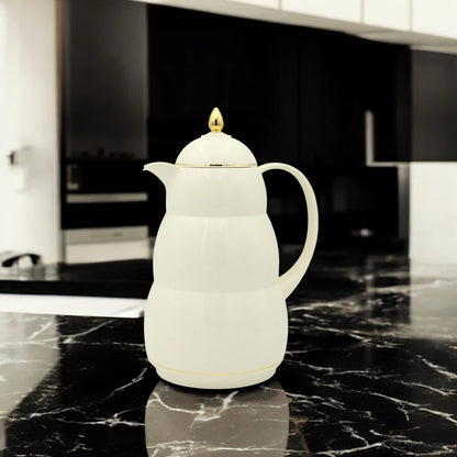 Rose Premium Vacuum Thermos Flask – 1L Double Wall Glass Insulated Jug for Hot & Cold Beverages | Elegant White with Gold Lid | Keeps Drinks Hot 24h/Cold 36h - Damoo