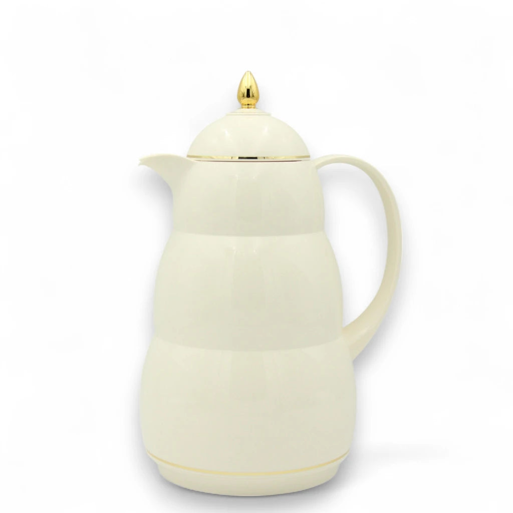 Rose Premium Vacuum Thermos Flask – 1L Double Wall Glass Insulated Jug for Hot & Cold Beverages | Elegant White with Gold Lid | Keeps Drinks Hot 24h/Cold 36h - Damoo