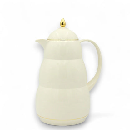 Rose Premium Vacuum Thermos Flask – 1L Double Wall Glass Insulated Jug for Hot & Cold Beverages | Elegant White with Gold Lid | Keeps Drinks Hot 24h/Cold 36h - Damoo