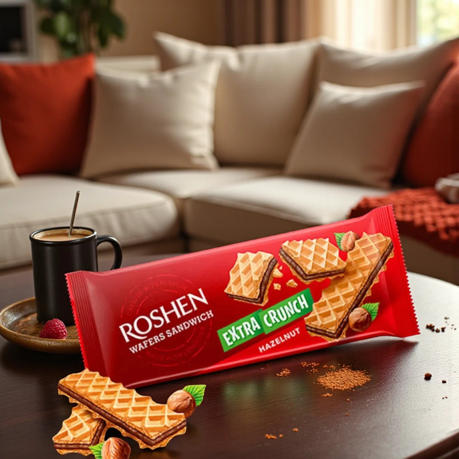 Roshen Extra Crunch Hazelnut Wafer Sandwich – 142g x 2 – Rich Creamy Filling, Crispy Delight – Premium Snack Treat - Damoo