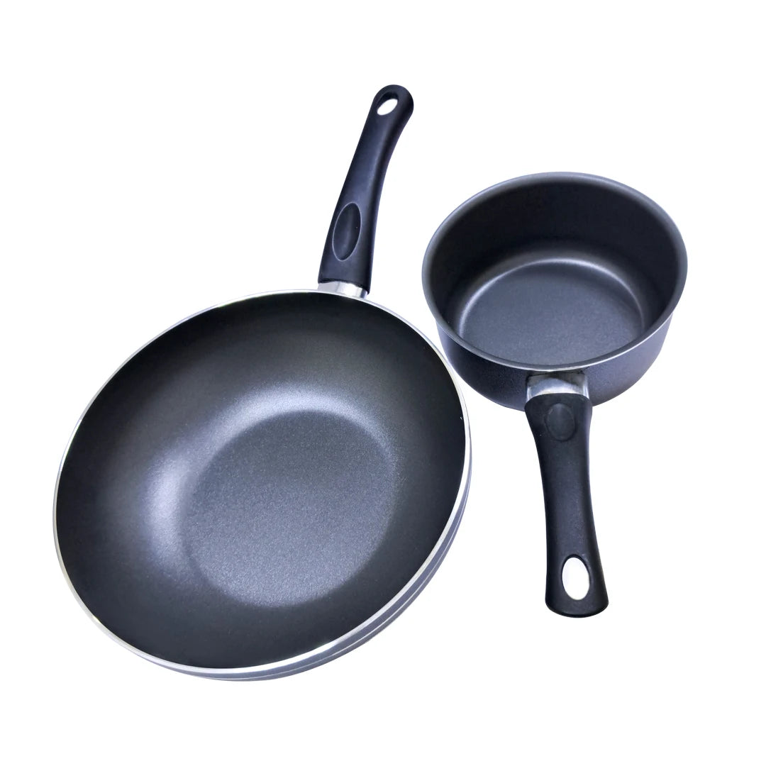 Rossetti 2-Piece Non-Stick Cookware Set – Saucepan & Stir-Fry Wok with Hanging Loop, Dishwasher Safe, Gas/Electric/Ceramic Compatible (Not Induction) - Damoo