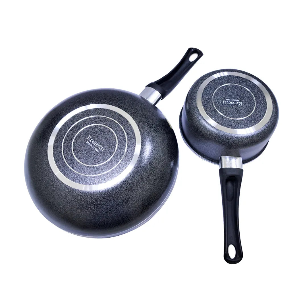 Rossetti 2-Piece Non-Stick Cookware Set – Saucepan & Stir-Fry Wok with Hanging Loop, Dishwasher Safe, Gas/Electric/Ceramic Compatible (Not Induction) - Damoo