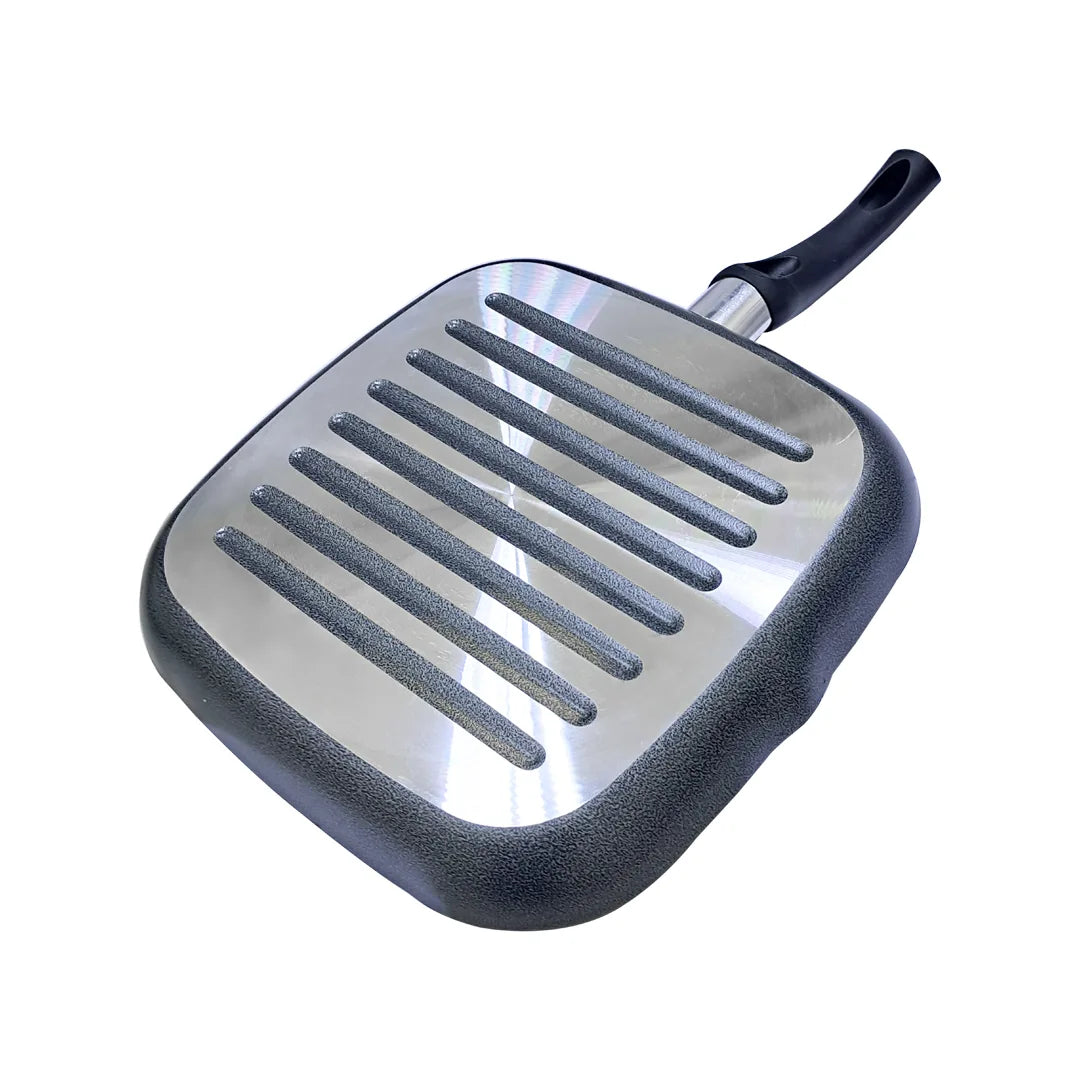 Rossetti Italian-Made 28 CM Non-Stick Square Grill Pan – Teflon Coated, Heat-Resistant Handle, Dishwasher Safe, Works on All Cooktops Except Induction - Damoo