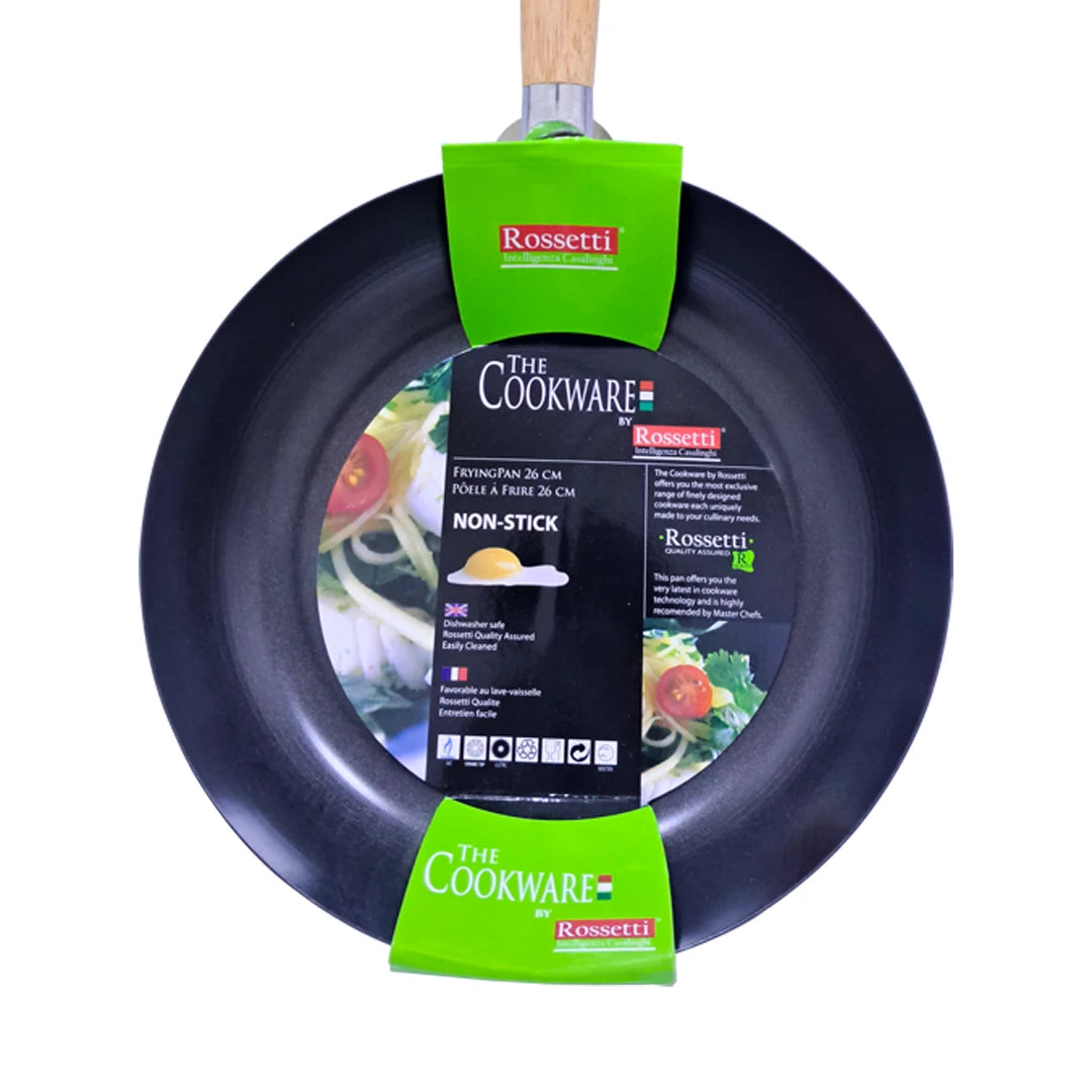 Rossetti Non-Stick Frying Pan with Heat-Resistant Wooden Handle – Dishwasher Safe, Hanging Loop, Induction Compatible, For Gas, Ceramic & Electric Cooktops - Damoo
