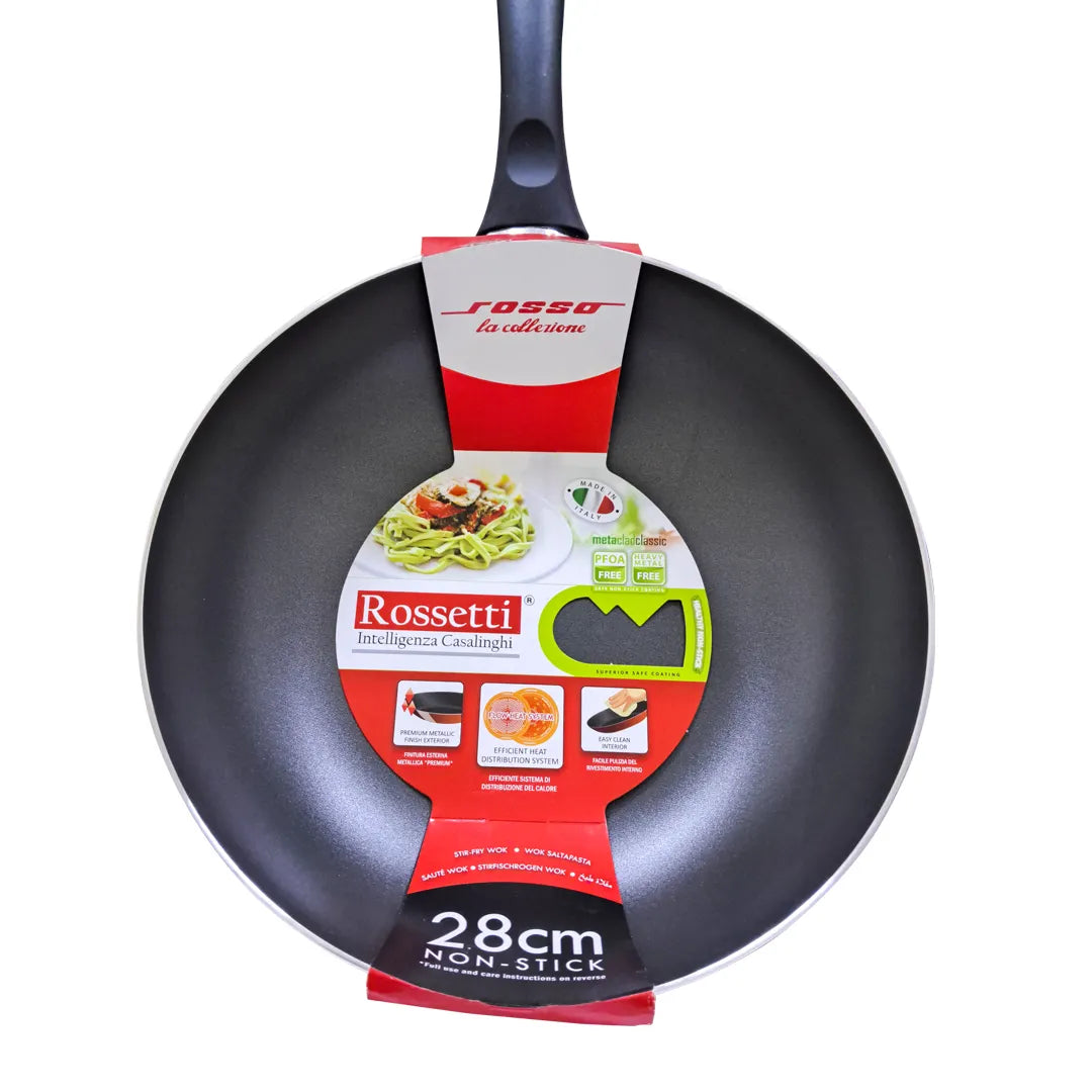 Rossetti Non-Stick Stir-Fry Wok – PFOA-Free, Made in Italy, Flow Heat System, Dishwasher Safe, Compatible with Gas, Induction & Electric Cooktops - Damoo