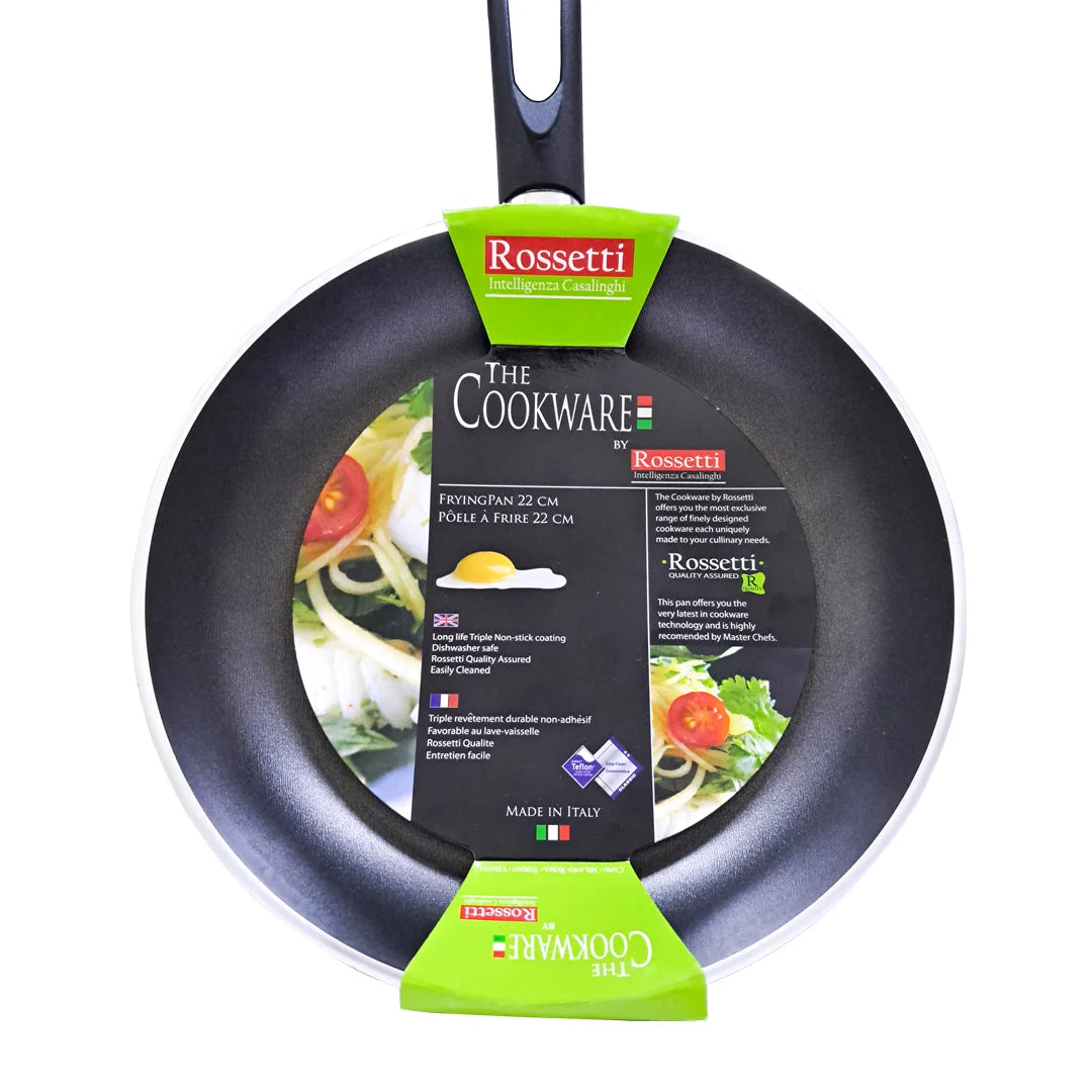 Rossetti Non-Stick Teflon Frying Pan– Made in Italy, Heat-Resistant Handle with Hanging Loop, Dishwasher Safe, Compatible with Gas, Electric & Ceramic Cooktops (Not Induction) - Damoo