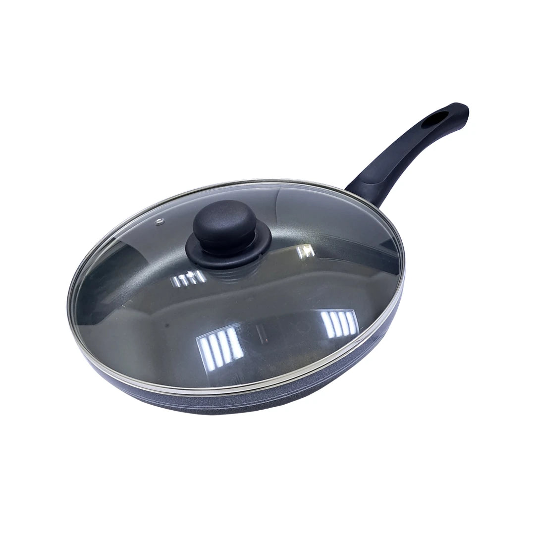 Rossetti Non-Stick Teflon Frying Pan with Lid – 28 CM, Made in Italy, Heat-Resistant Handle with Hanging Loop, Dishwasher Safe, Compatible with Gas, Electric & Ceramic Cooktops (Not Induction) - Damoo