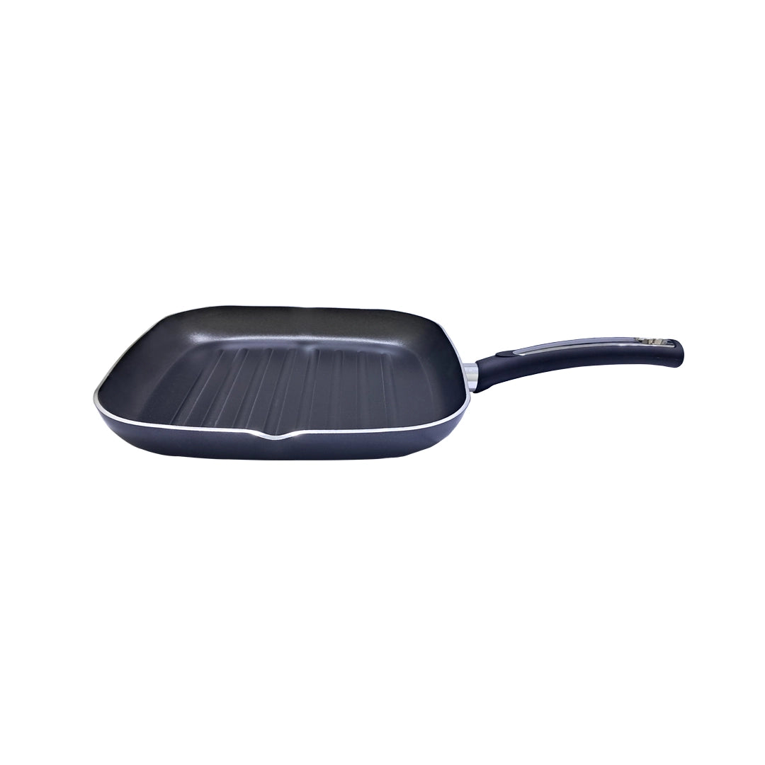 Rossetti Non-Stick Teflon Square Grill Pan – 28 CM, Made in Italy, Heat-Resistant Handle with Hanging Loop, Dishwasher Safe, Compatible with Gas, Electric & Ceramic Cooktops (Not Induction) - Damoo