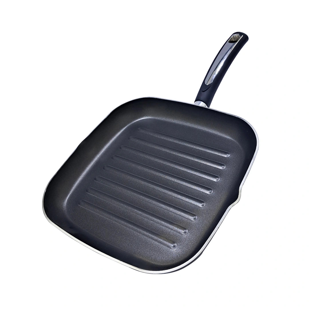 Rossetti Non-Stick Teflon Square Grill Pan – 28 CM, Made in Italy, Heat-Resistant Handle with Hanging Loop, Dishwasher Safe, Compatible with Gas, Electric & Ceramic Cooktops (Not Induction) - Damoo