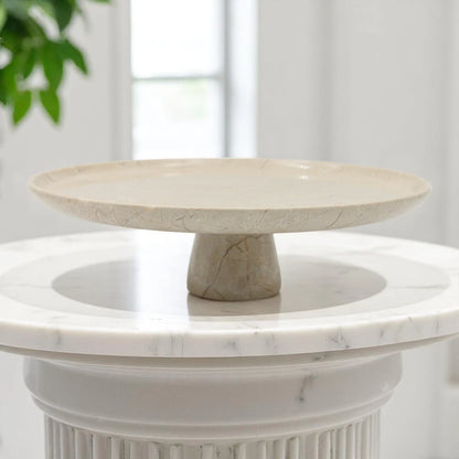 Round Marble-Style Serving Plate on Stand – Modern Decorative Stone-Look Display for Kitchen, Dining Table & Living Room - Elegant Raised Tray for Food, Decor & More - Damoo