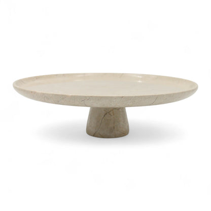 Round Marble-Style Serving Plate on Stand – Modern Decorative Stone-Look Display for Kitchen, Dining Table & Living Room - Elegant Raised Tray for Food, Decor & More - Damoo