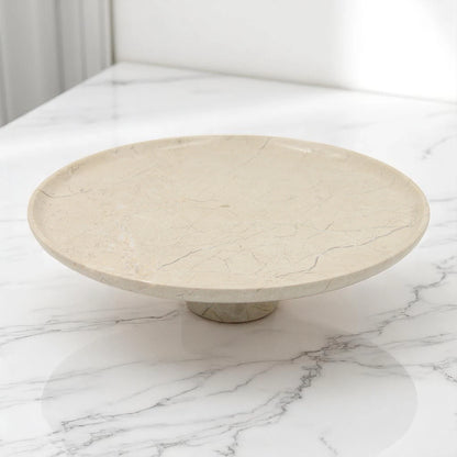 Round Marble-Style Serving Plate on Stand – Modern Decorative Stone-Look Display for Kitchen, Dining Table & Living Room - Elegant Raised Tray for Food, Decor & More - Damoo