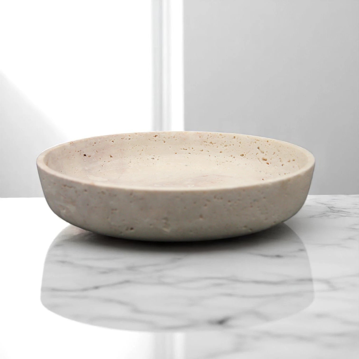 Round Travertine Serving Bowl – Elegant Decorative Bowl for Dining, Living Room, and Multi-Purpose Use - Damoo