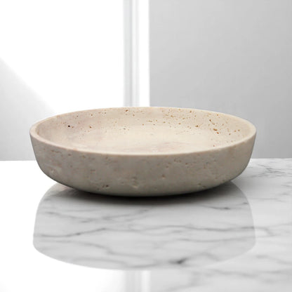 Round Travertine Serving Bowl – Elegant Decorative Bowl for Dining, Living Room, and Multi-Purpose Use - Damoo
