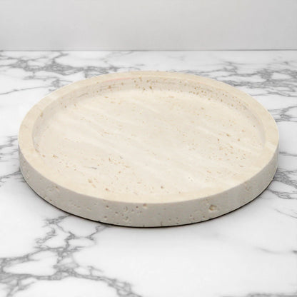 Round Travertine Stone Plate – Natural Beige Decorative & Serving Plate for Food, Jewelry, and Home Organization - Damoo