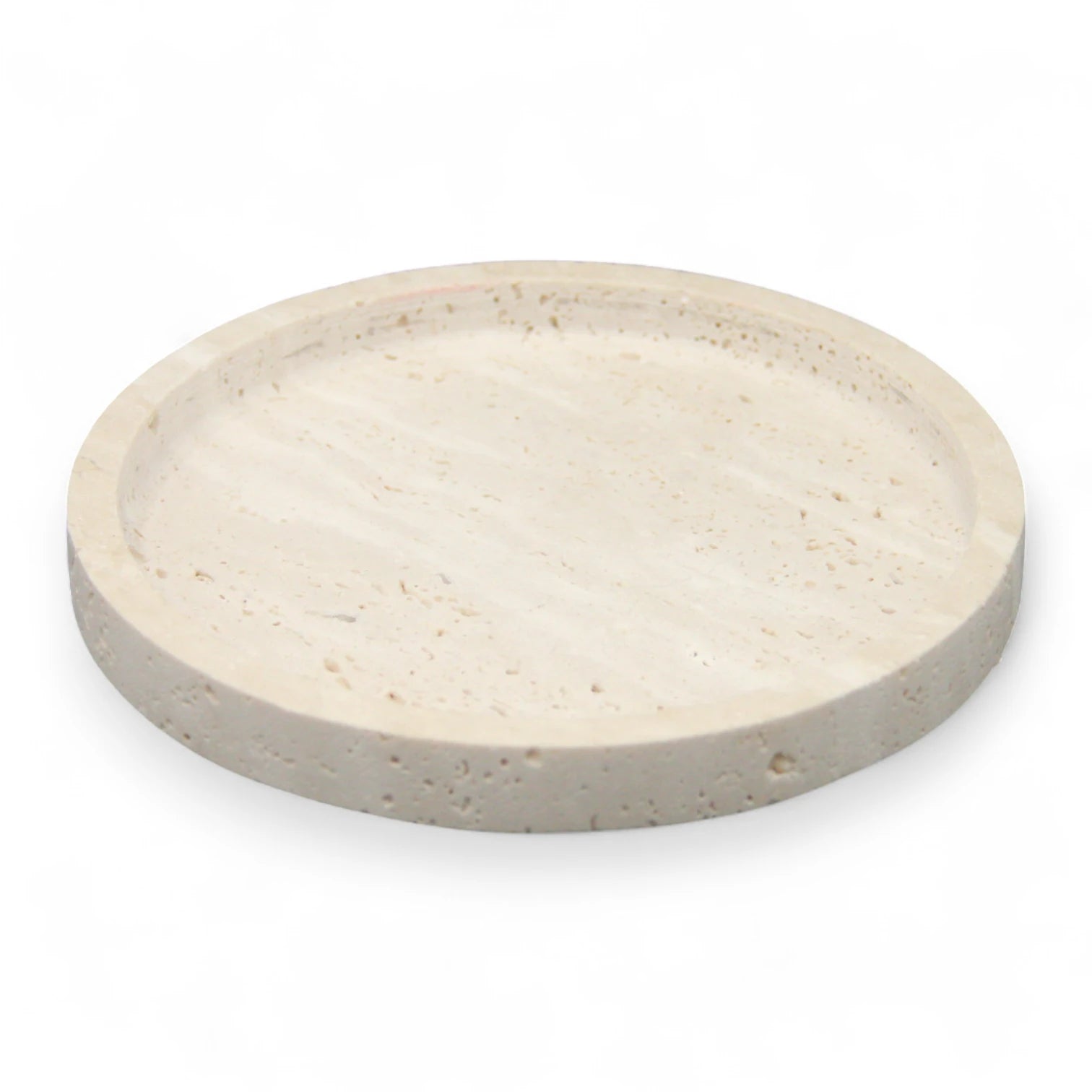Round Travertine Stone Plate – Natural Beige Decorative & Serving Plate for Food, Jewelry, and Home Organization - Damoo