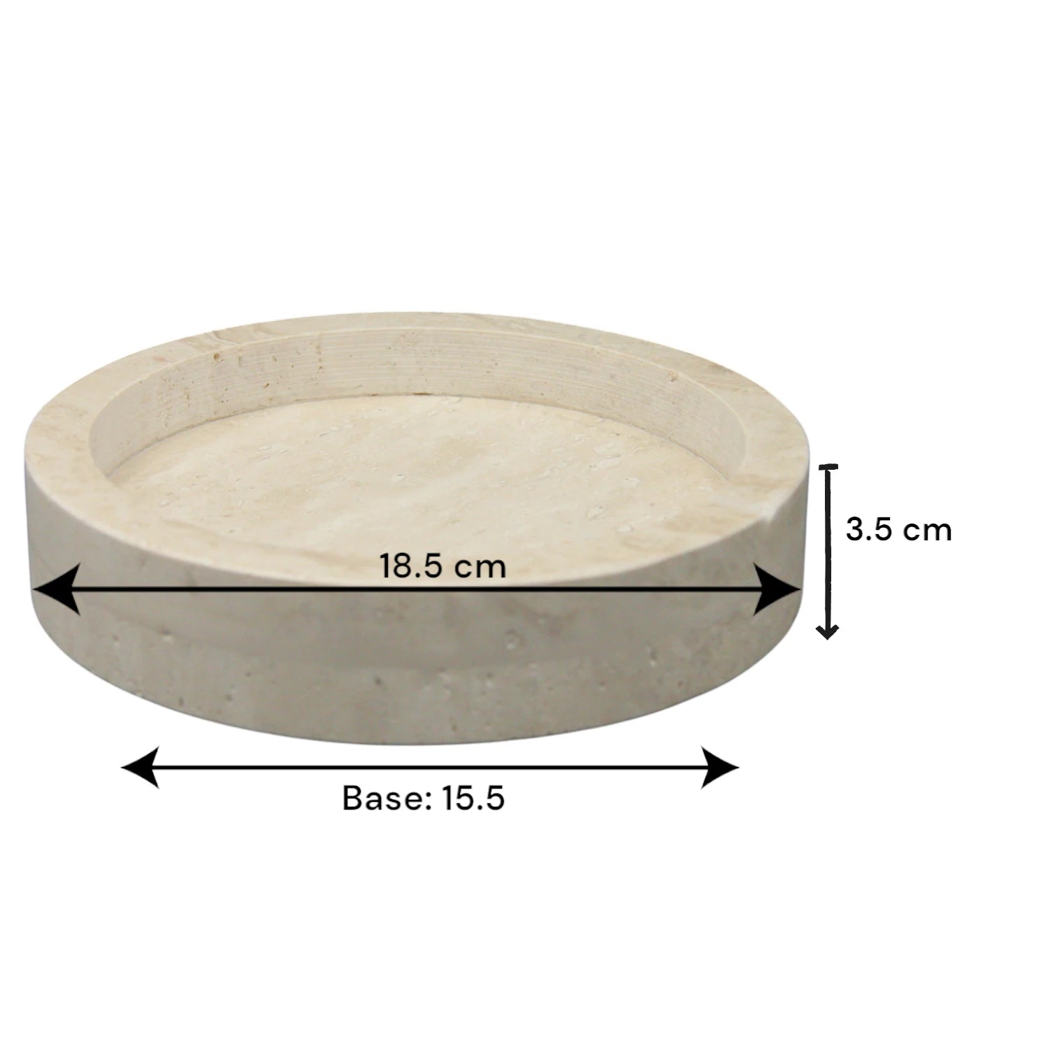 Round Travertine Stone Tray with Raised Edges – Beige Minimalist Catch-All Dish for Jewelry, Perfume, Food & Home Organization - Damoo