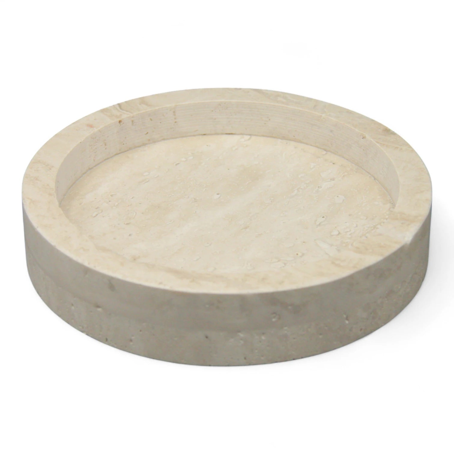 Round Travertine Stone Tray with Raised Edges – Beige Minimalist Catch-All Dish for Jewelry, Perfume, Food & Home Organization - Damoo