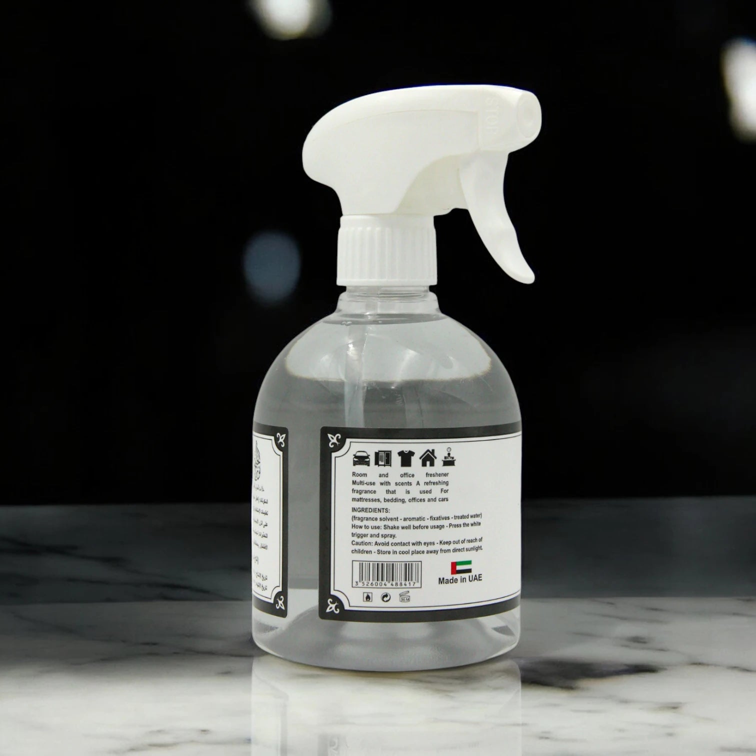 Rshoosh Multi-Use Air Freshener  Spray – 500ml | Long-Lasting Fragrance for Rooms, Bedding, Cars & Offices | Made in UAE - Black Ice - Damoo