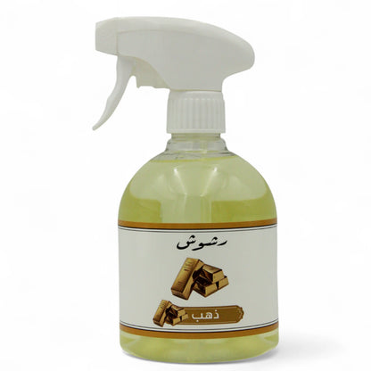 Rshoosh Multi-Use Air Freshener  Spray – 500ml | Long-Lasting Fragrance for Rooms, Bedding, Cars & Offices | Made in UAE - Gold - Damoo