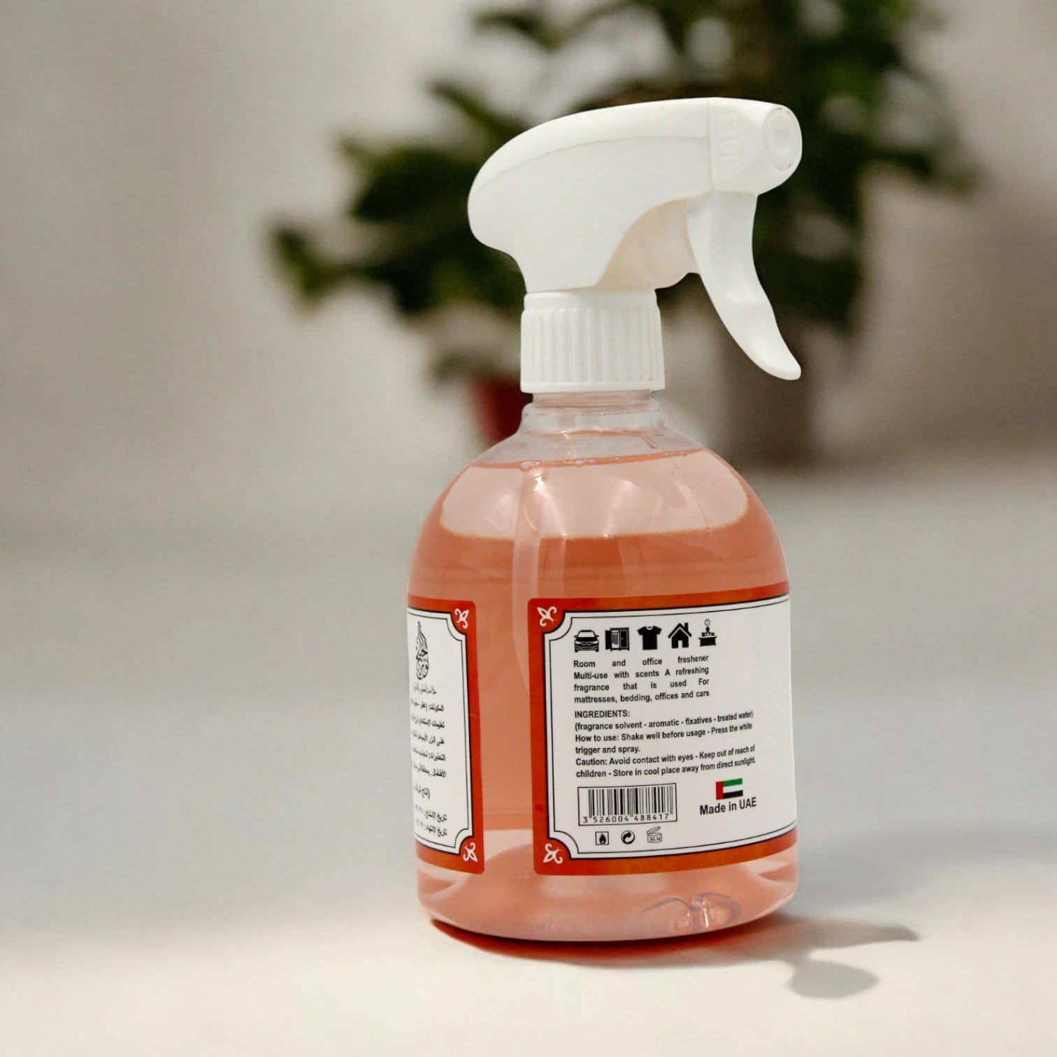 Rshoosh Multi-Use Air Freshener  Spray – 500ml | Long-Lasting Fragrance for Rooms, Bedding, Cars & Offices | Made in UAE - Peach - Damoo