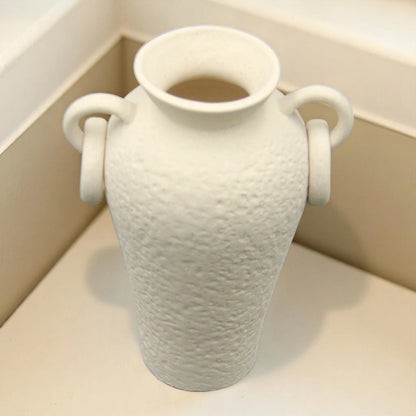 Rustic Ceramic Farmhouse Flower Vase with Two Handles – Cream Decorative Pottery Vase for Living Room, Table, or Shelf - Damoo