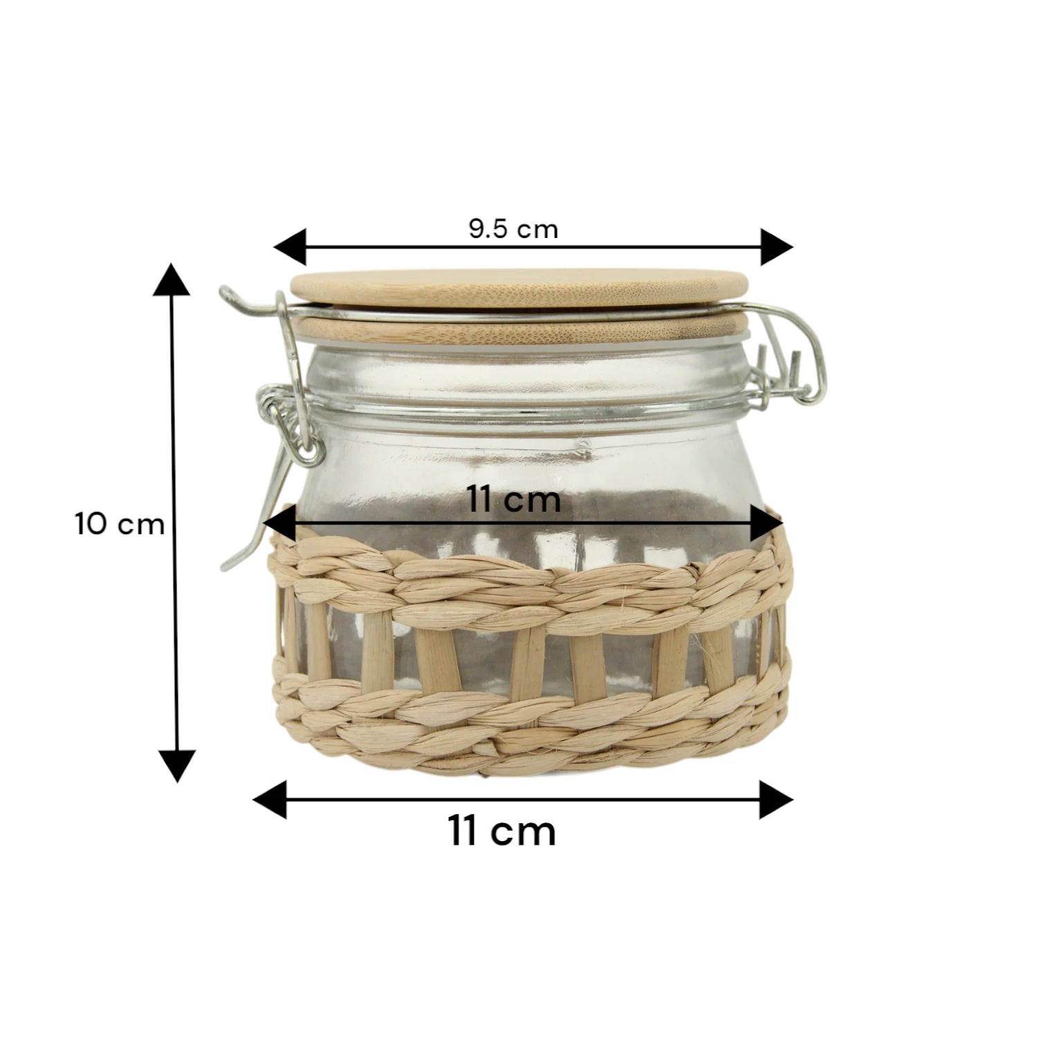 Rustic Glass Storage Jar with Bamboo Lid & Woven Rattan Sleeve – Airtight Small Kitchen Container for Spices, Herbs & Tea - Damoo