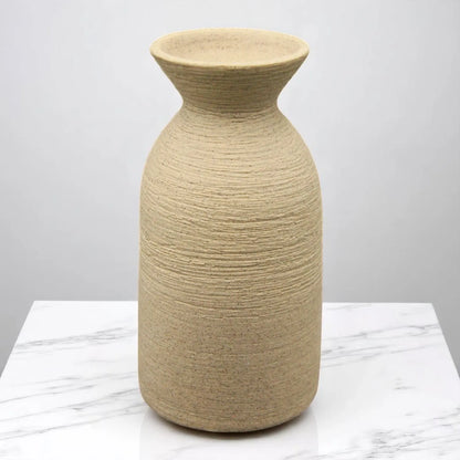 Rustic Textured Beige Ceramic Vase – Handmade Look, Minimalist Earth-Tone Décor - Damoo