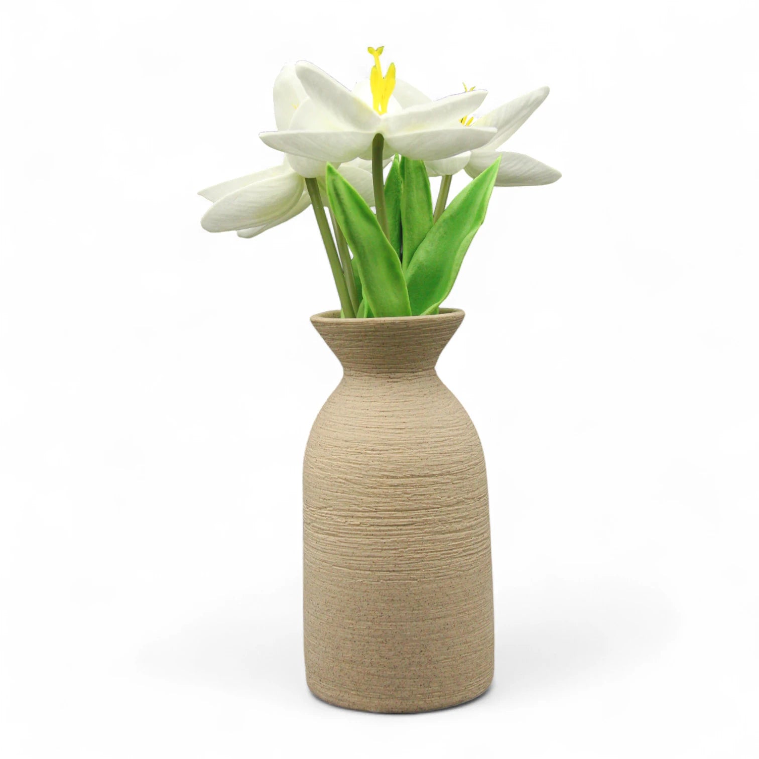 Rustic Textured Beige Ceramic Vase – Handmade Look, Minimalist Earth-Tone Décor - Damoo