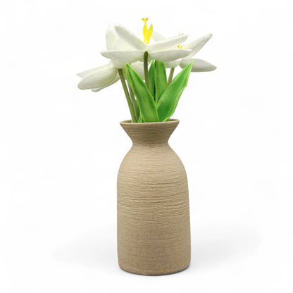 Rustic Textured Beige Ceramic Vase – Handmade Look, Minimalist Earth-Tone Décor - Damoo