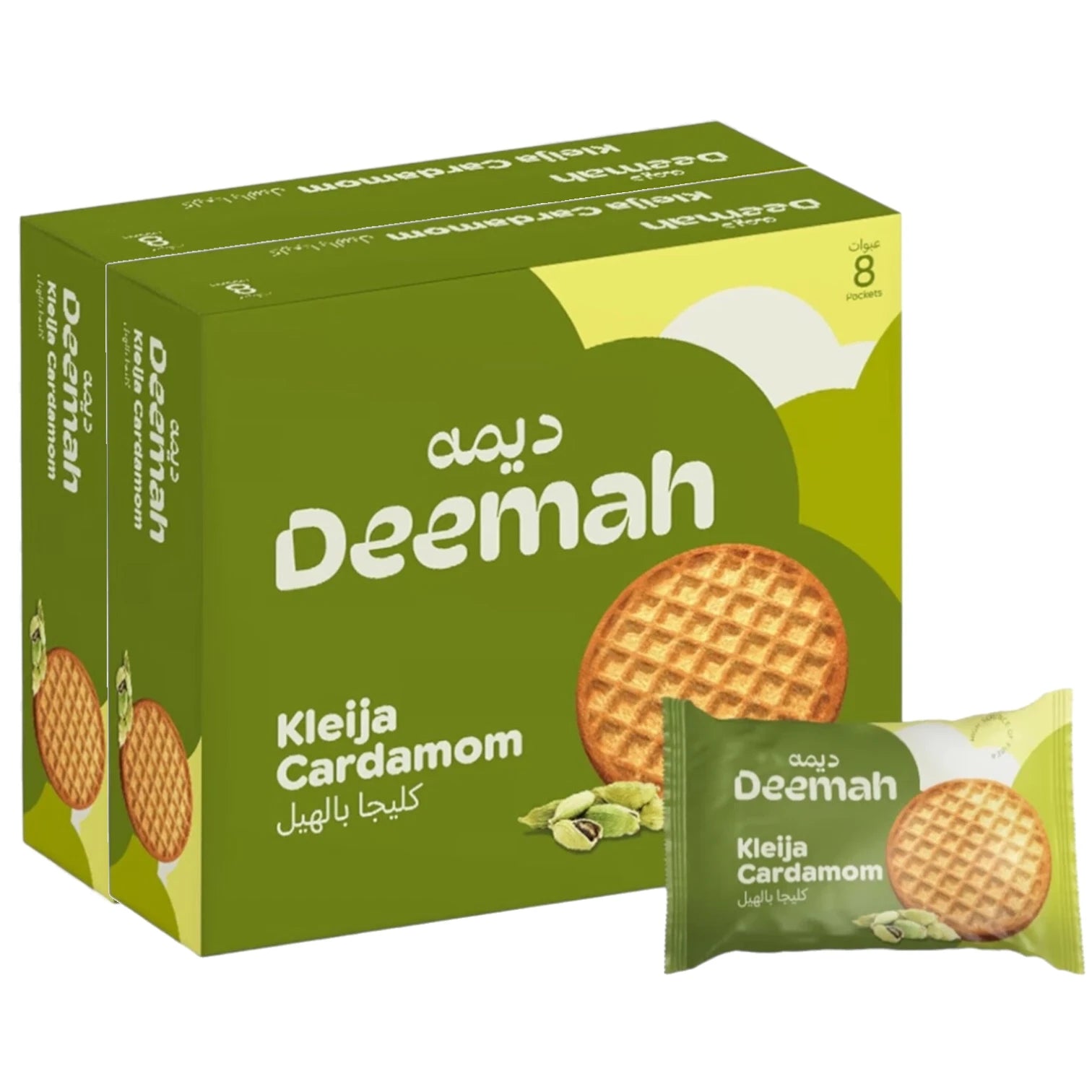 Deemah Kleija Biscuit with Cardamom – 2 x 8 x 62g | Traditional Arabic Pastry with Cardamom Flavor | Individually Wrapped Middle Eastern Treats - Damoo