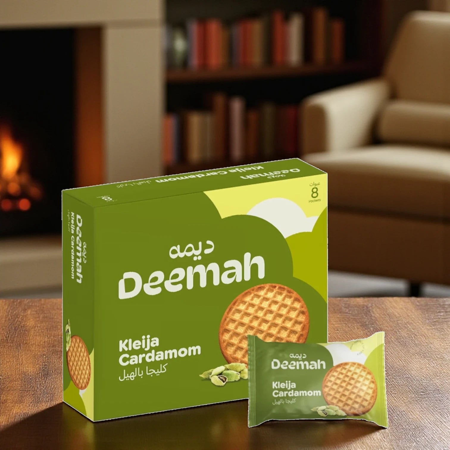 Deemah Kleija Biscuit with Cardamom – 2 x 8 x 62g | Traditional Arabic Pastry with Cardamom Flavor | Individually Wrapped Middle Eastern Treats - Damoo