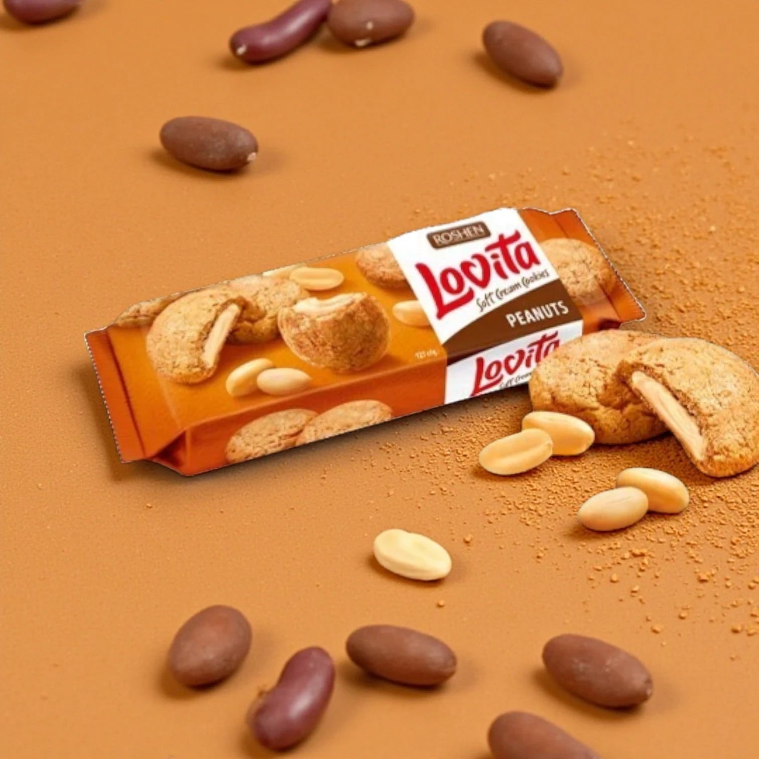 ROSHEN Lovita Soft Cream Cookies with Peanut Butter Filling – 3 x 127g Packs | Ukrainian Sweet Treat | Soft, Chewy Texture & Nutty Delight | Great Gift or Snack - Damoo