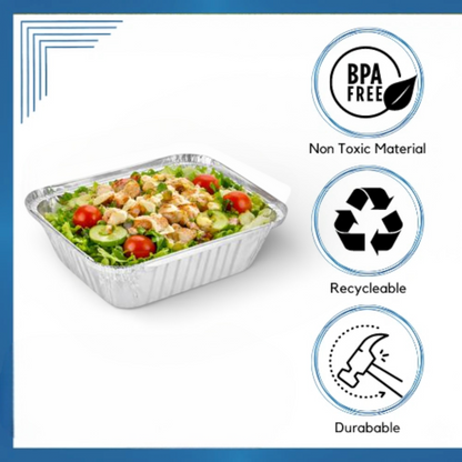 Packers Aluminium Foil Containers with Lid – Safe & Hygienic Disposable Food Trays (10-Piece Pack) - Damoo