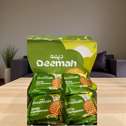 Deemah Kleija Biscuit with Cardamom – 2 x 8 x 62g | Traditional Arabic Pastry with Cardamom Flavor | Individually Wrapped Middle Eastern Treats - Damoo