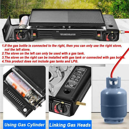 Gaskocher Double Burner Portable Camping Gas Stove – Lightweight Outdoor Gas Cooker with Automatic Ignition, Enamel Pan Holder, and High Heat Output – Ideal for Home, Camping & Picnics
