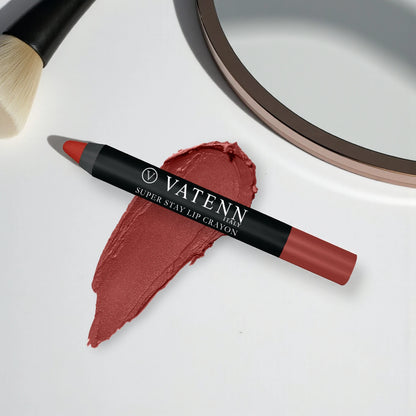 Vatenn Italy Super Stay Lip Crayon 414 – 18 Hours Long-Lasting Matte Finish, Waterproof, Smudgeproof & Non-Drying Lipstick Enriched with Vitamin E - Damoo