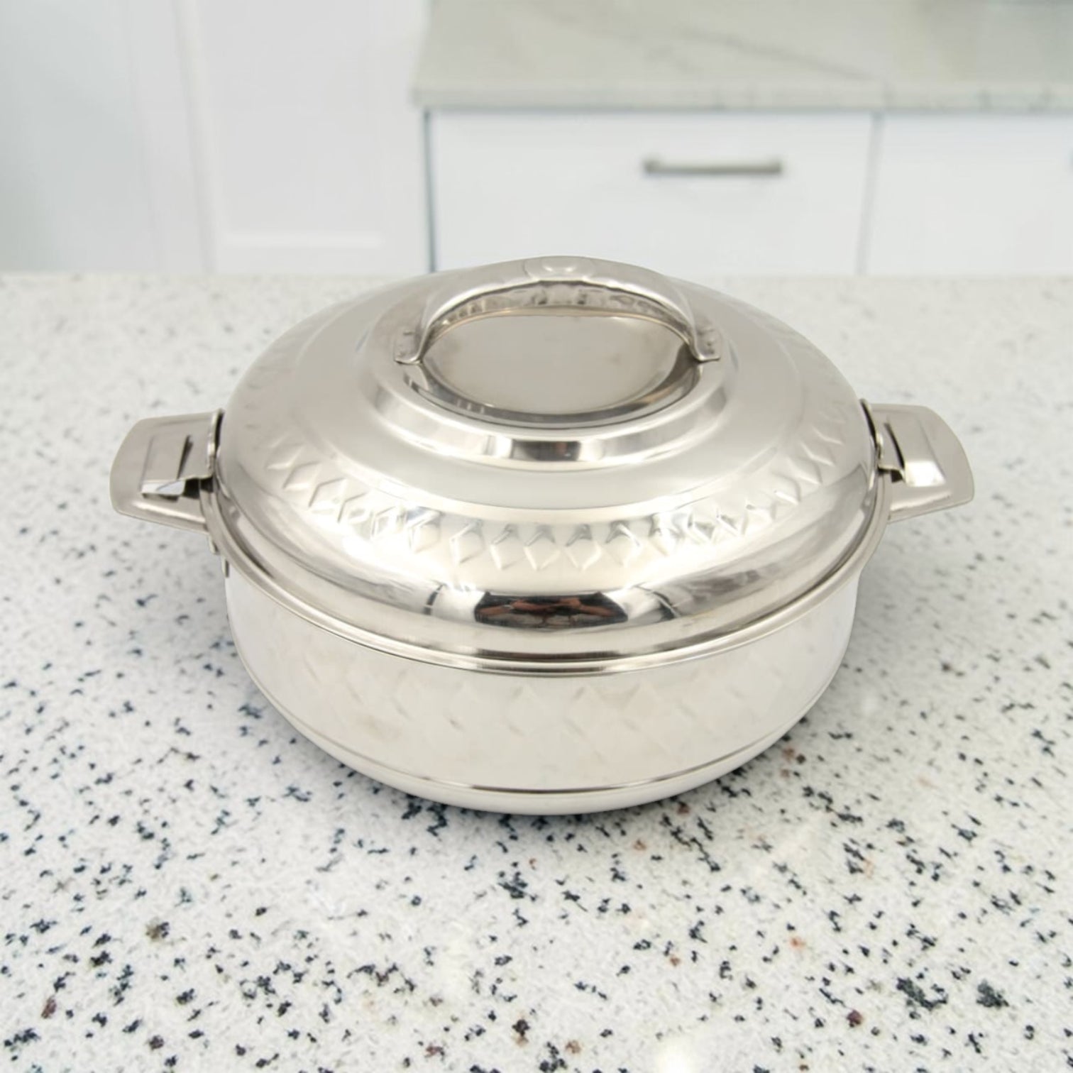 KIYAN Star Crystal Harmony Stainless Steel Insulated Hotpot Casserole with Lid – Thermal Food Warmer Serving Dish with Handles, Available in Two Sizes (2000 ML & 4500 ML) - Damoo
