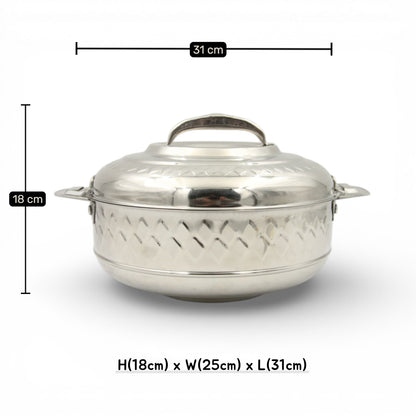 KIYAN Star Crystal Harmony Stainless Steel Insulated Hotpot Casserole with Lid – Thermal Food Warmer Serving Dish with Handles, Available in Two Sizes (2000 ML & 4500 ML) - Damoo