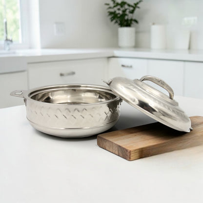 KIYAN Star Crystal Harmony Stainless Steel Insulated Hotpot Casserole with Lid – Thermal Food Warmer Serving Dish with Handles, Available in Two Sizes (2000 ML & 4500 ML) - Damoo