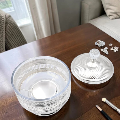 Decorative Metal Serving Bowl with Lid European Style Silver Finish Multi-Use Fruit Snack Storage Jar - Multi sizes - Damoo