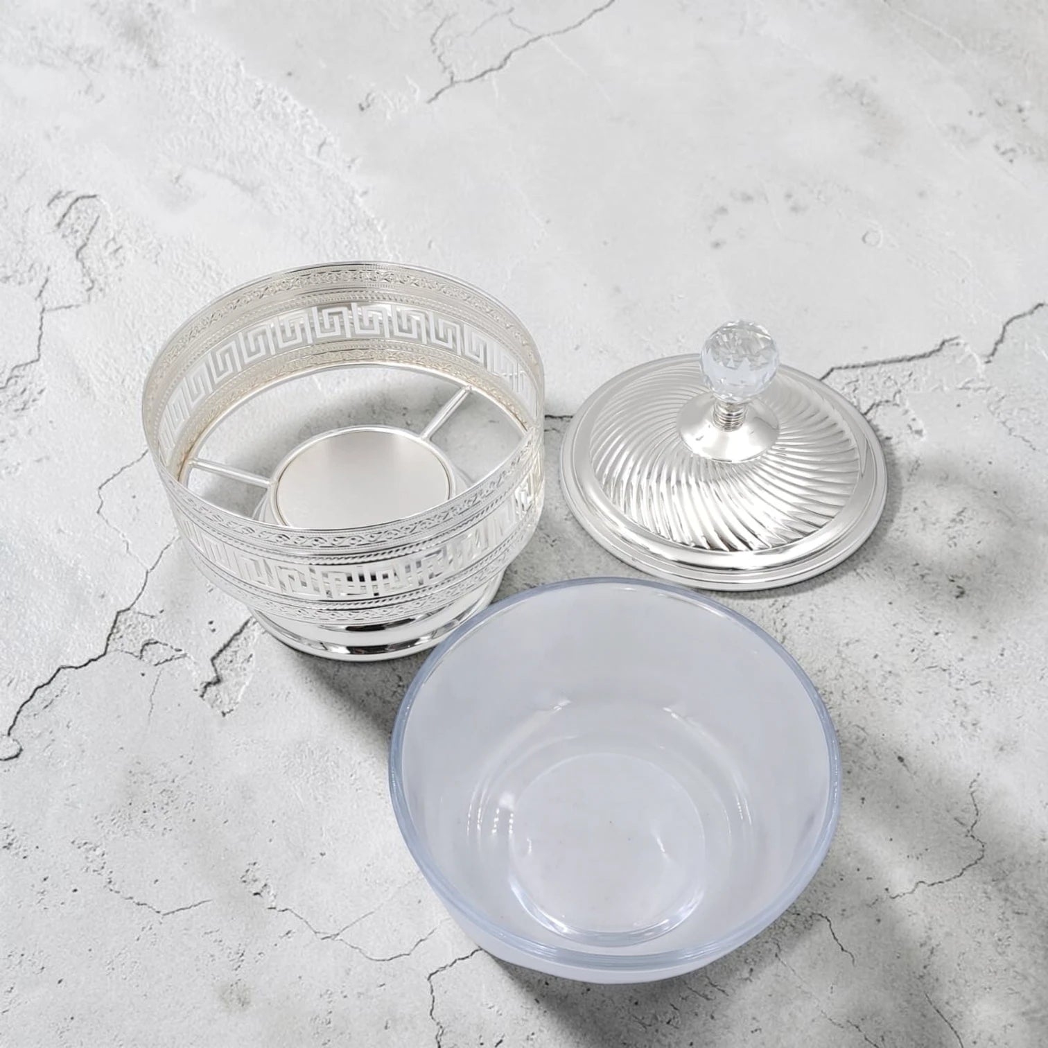 Decorative Metal Serving Bowl with Lid European Style Silver Finish Multi-Use Fruit Snack Storage Jar - Multi sizes - Damoo