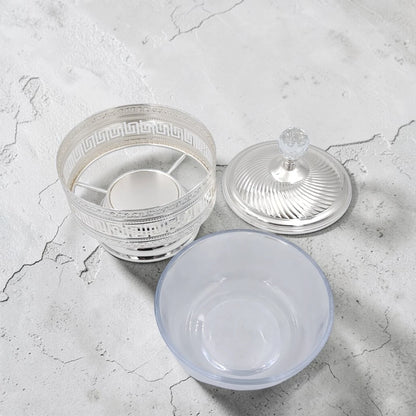 Decorative Metal Serving Bowl with Lid European Style Silver Finish Multi-Use Fruit Snack Storage Jar - Multi sizes - Damoo
