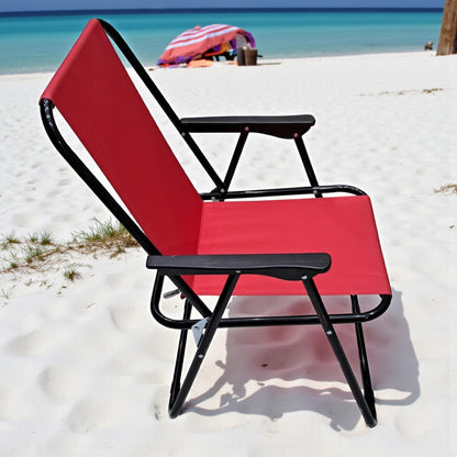 Striped Pattern Folding Beach Chair – Lightweight Portable Outdoor Sun Lounger with Armrests | Camping, Garden, Fishing & Picnic Deck Chair (Plain RED)