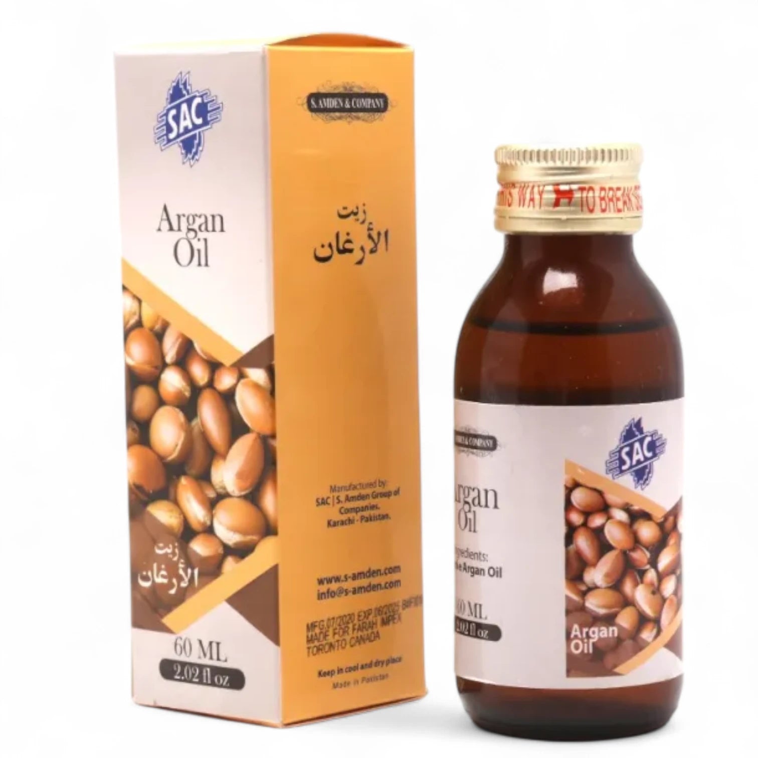 SAC 100% Natural Argan Oil – Premium Vitamin E-Enriched Treatment for Hair & Skin – Anti-Frizz, Anti-Dandruff, Moisturizing & Nourishing – 60ml - Damoo