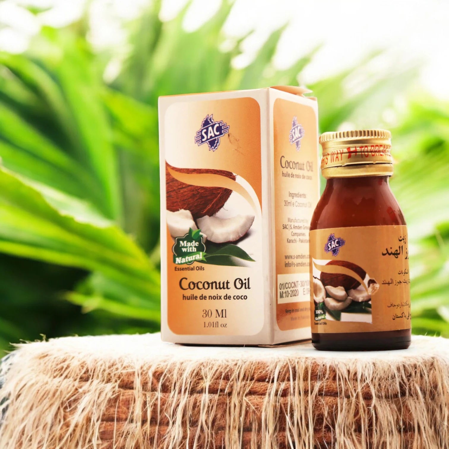 SAC 100% Natural Cold-Pressed Coconut Oil 30ml – Pure Multi-Purpose Oil for Skin, Hair & Cooking – Moisturizing, Aromatic & Rich in MCTs - Damoo