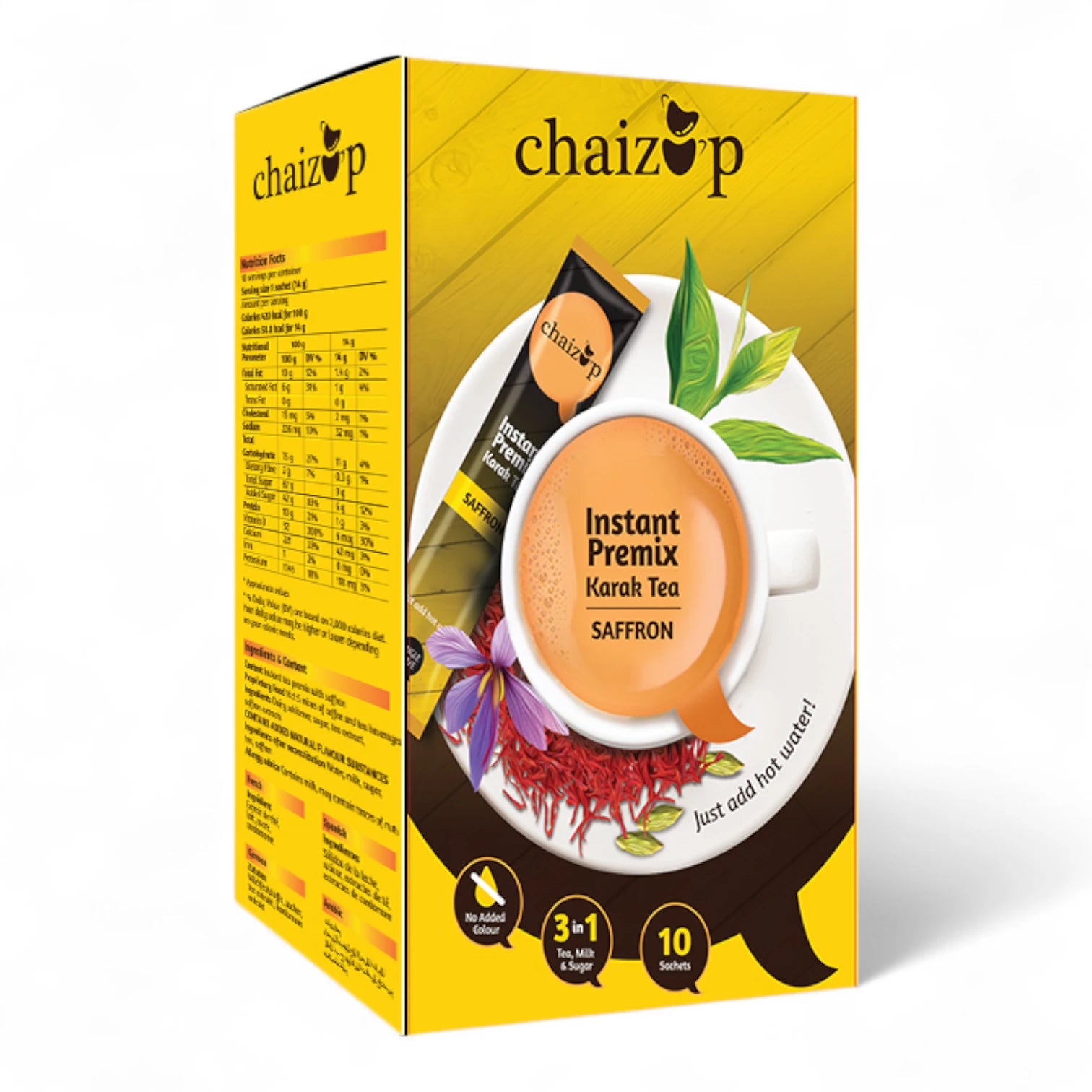 Chaizup Instant Premix Saffron 3-in-1 Tea – 10 Sachets | Authentic Saffron Chai with Indian Spices | Easy Brew, Travel-Friendly, 200g Pack - Damoo