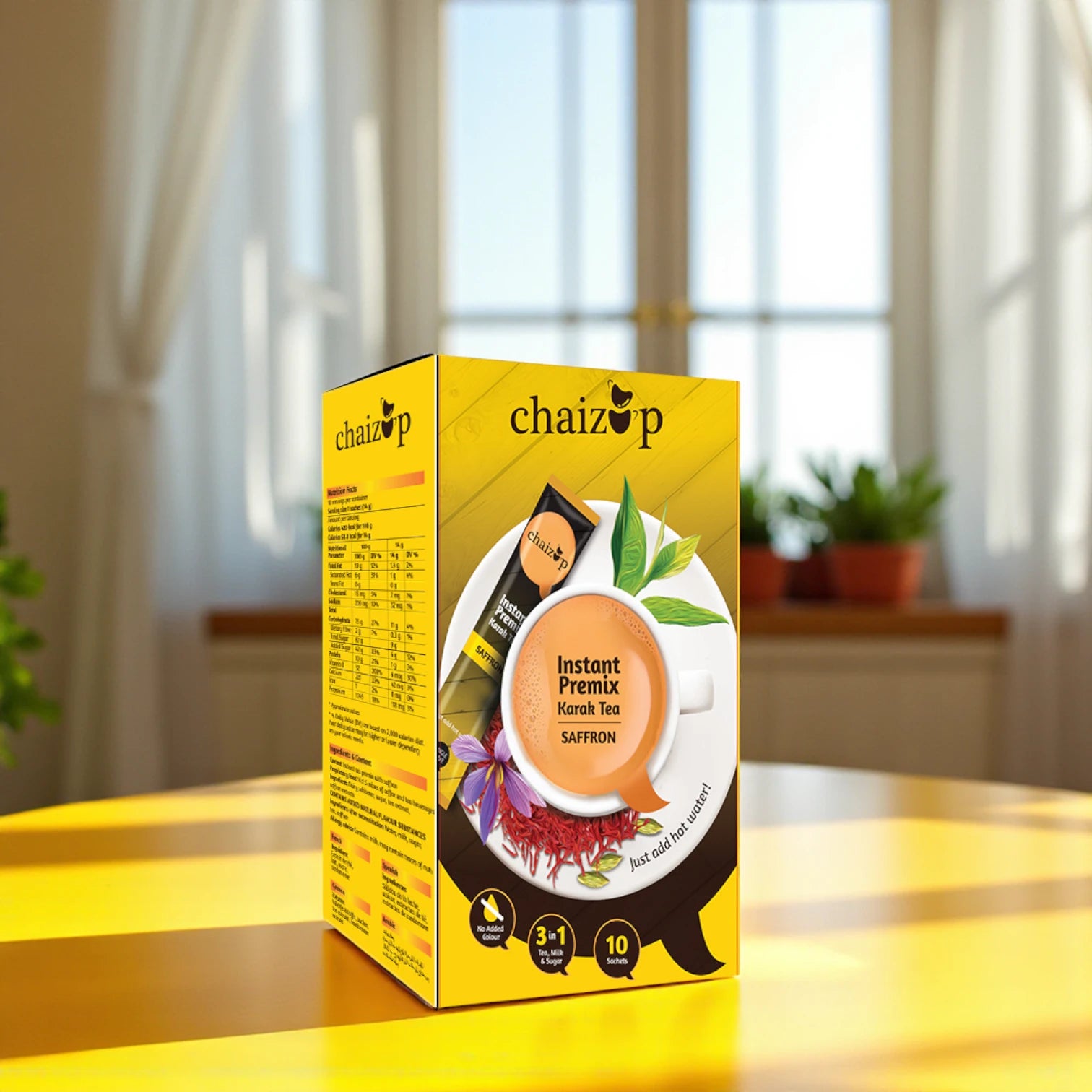Chaizup Instant Premix Saffron 3-in-1 Tea – 10 Sachets | Authentic Saffron Chai with Indian Spices | Easy Brew, Travel-Friendly, 200g Pack - Damoo