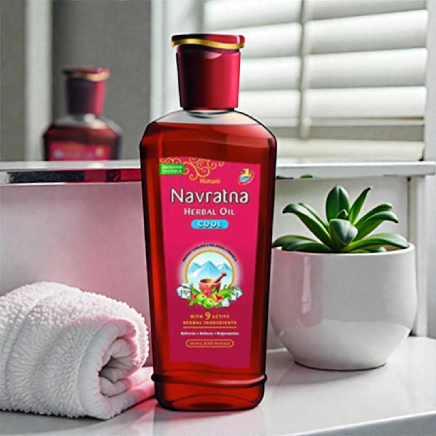 Himani Navratna Herbal Cool Oil – Head & Body Massage Oil with 9 Active Herbal Ingredients – Relieves Stress, Cooling Effect, Nourishes Hair & Skin – Available in 500ml, 200ml & 100ml - Damoo