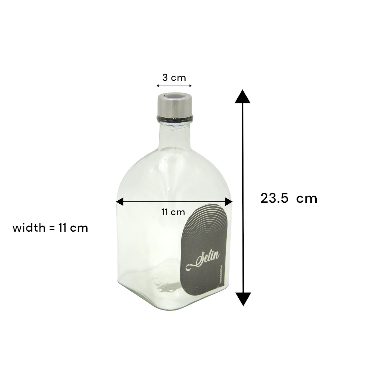 Selin Glass Bottle with Stainless Steel Cap – Elegant Refillable Container for Water, Oil, Vinegar & Beverages – Minimalist Design for Home & Kitchen Use - Damoo